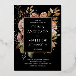 Invitación Con Relieve Metalizado Boda negro de color dorado floral de la cascada el<br><div class="desc">Elegante acuarela otoño floral invitación a la boda de oro en tonos negros,  beige y crema marrón. Por favor,  contáctame si necesitas artículos adicionales.</div>