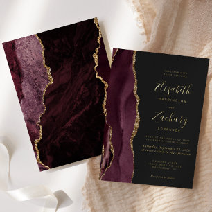 Invitación Con Relieve Metalizado Boda negro de oro rojo negro y negro moderno agate