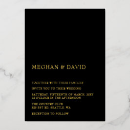 Invitación Con Relieve Metalizado Boda negro moderno minimalista y elegante