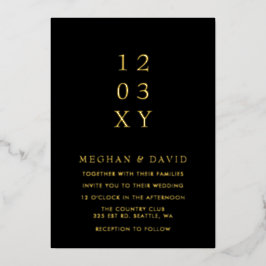 Invitación Con Relieve Metalizado Boda negro moderno minimalista y elegante