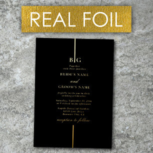 Invitación Con Relieve Metalizado Boda negro monograma Minimalista de Relieve metali