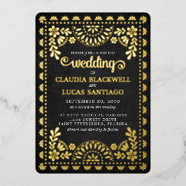 Invitación Con Relieve Metalizado Boda negro Papel Picado