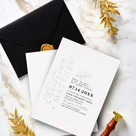 Invitación Con Relieve Metalizado Boda negro y blanco moderno Minimalista plateado