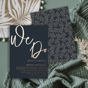 Invitación Con Relieve Metalizado Boda 'Nosotros Nos Casamos' de Rosa Dorado y Azul