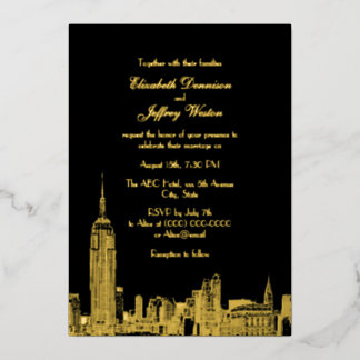 Invitación Con Relieve Metalizado Boda NYC Skyline ESB Etch