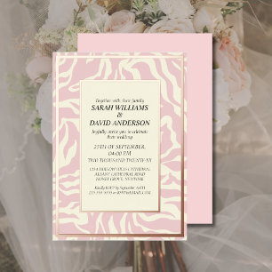 Invitación Con Relieve Metalizado Boda Onda Suave Rosa Oro Rosado Matisse