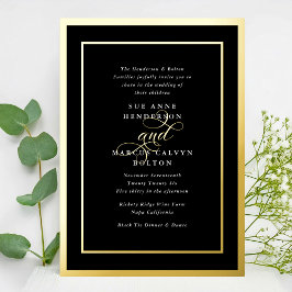 Invitación Con Relieve Metalizado Boda Onyx Formal Calligraphy Golden Frames
