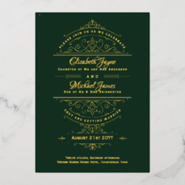 Invitación Con Relieve Metalizado Boda Ornata Regency Verde con HOJA DE ORO Vintage