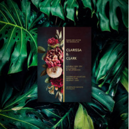 Invitación Con Relieve Metalizado Boda oscura y audaz floral Marsala
