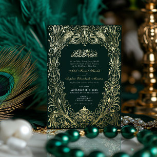 Invitación Con Relieve Metalizado Boda otomana turca esmeralda islámica