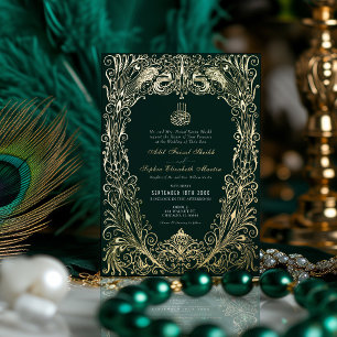Invitación Con Relieve Metalizado Boda otomana turca islámica esmeralda verde