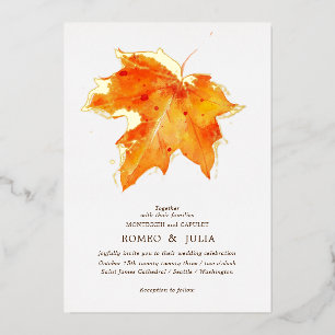 Invitación Con Relieve Metalizado Boda Otoño Cae en Amor