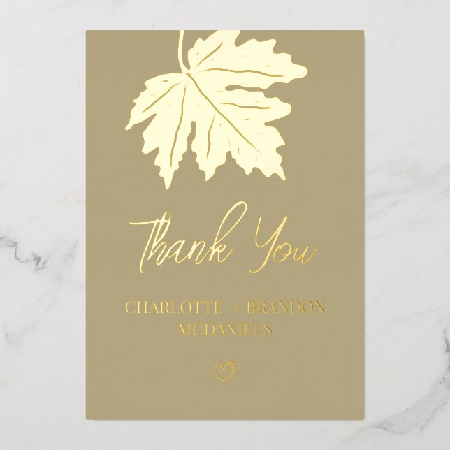 Invitación Con Relieve Metalizado Boda Otoño De Maple Leaf Gracias (Anverso)
