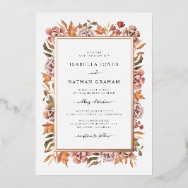 Invitación Con Relieve Metalizado Boda Otoño Rosa Dorado