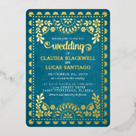 Invitación Con Relieve Metalizado Boda Papel Picado