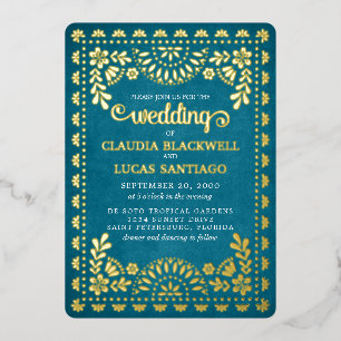 Invitación Con Relieve Metalizado Boda Papel Picado