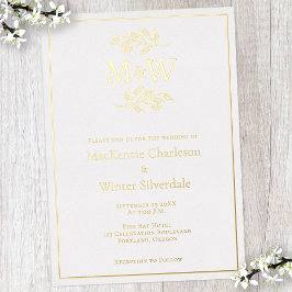 Invitación Con Relieve Metalizado Boda Pareja Monograma Iniciales Oro Minimalista