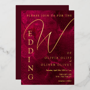 Invitación Con Relieve Metalizado Boda Pasión Borgoña