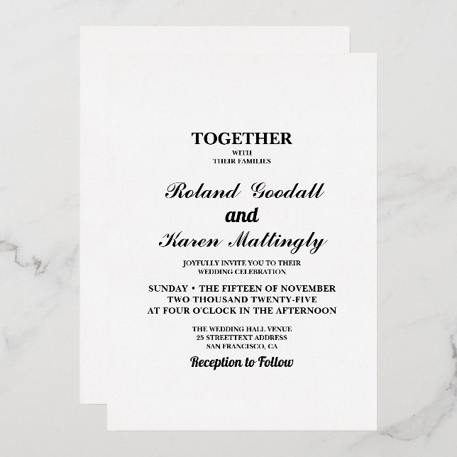 Invitación Con Relieve Metalizado Boda plano (Anverso/Reverso)