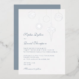 Invitación Con Relieve Metalizado Boda Plata de los Ornamentos de Navidad Azul Hielo