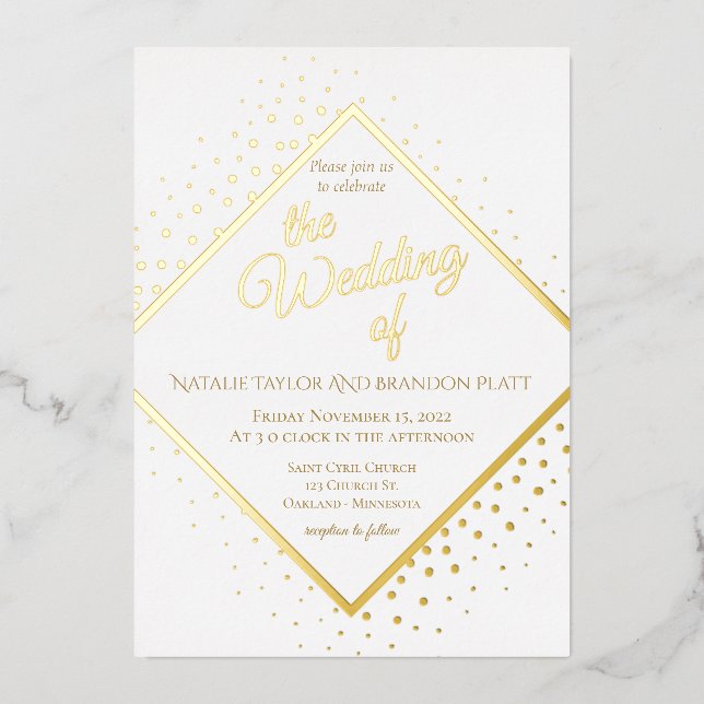 Invitación Con Relieve Metalizado Boda purpurina de oro elegante (Anverso)