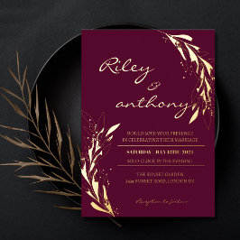 Invitación Con Relieve Metalizado Boda real burgundy