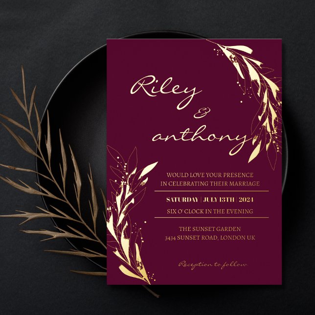 Invitación Con Relieve Metalizado Boda real burgundy (Subido por el creador)