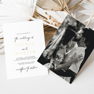 Invitación Con Relieve Metalizado Boda Real de Foto en Negro y Blanco Moderno y Eleg