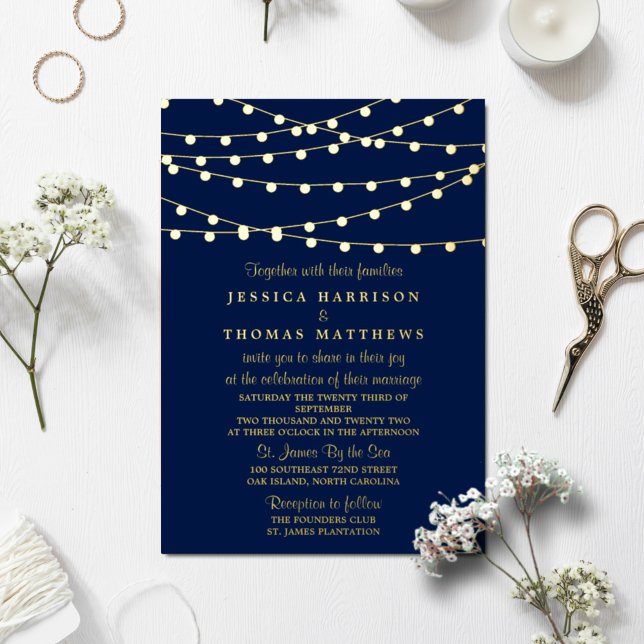 Invitación Con Relieve Metalizado Boda Real de las luces de cadena modernas (Subido por el creador)