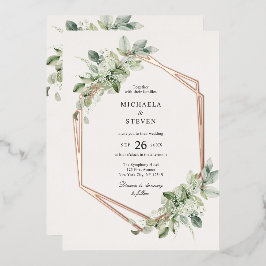 Invitación Con Relieve Metalizado Boda Real de Vegetación Geométrica Rústica Todo en