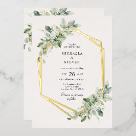 Invitación Con Relieve Metalizado Boda Real de Vegetación Geométrica Rústica Todo en