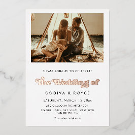 Invitación Con Relieve Metalizado Boda retro elegante foto rosa oro
