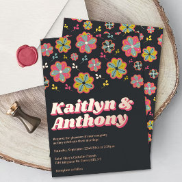 Invitación Con Relieve Metalizado Boda Retro Groovy de Flower Power 70