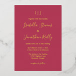Invitación Con Relieve Metalizado Boda rojo magenta clásico minimalista oro para<br><div class="desc">Invitación a la boda de Relieve metalizado dorado y rojo magenta,  clásico minimalista</div>