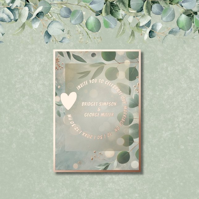 Invitación Con Relieve Metalizado Boda Romantic Sage Green Eucalyptus (Subido por el creador)