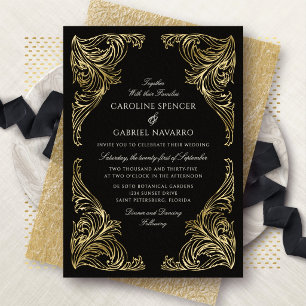 Invitación Con Relieve Metalizado Boda Romántica Barroca Ornamentada