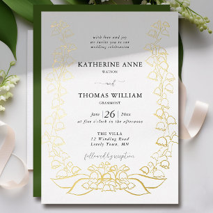 Invitación Con Relieve Metalizado Boda Romántica Boho Floral Sketch Lily del Valle