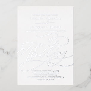 Invitación Con Relieve Metalizado Boda Romántica con Caligrafía y Hoja de Plata