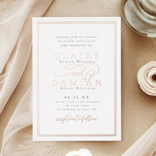 Invitación Con Relieve Metalizado Boda Romántica con Elegancia Simple de Letra Scrip