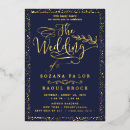 Invitación Con Relieve Metalizado Boda Romántica con Hoja de Oro