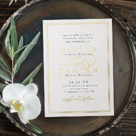 Invitación Con Relieve Metalizado Boda Romántica con Letra Simple Elegante de Oro Ne
