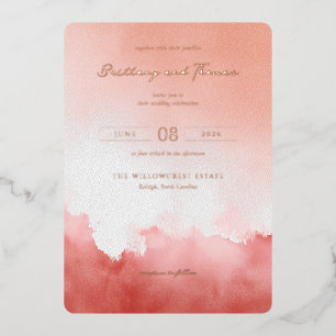 Invitación Con Relieve Metalizado Boda Romántica de Acuarela Coral