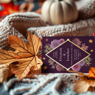 Invitación Con Relieve Metalizado Boda Romántica de Dahlia de Otoño