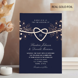 Invitación Con Relieve Metalizado Boda romántica en azul marino y dorado