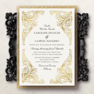 Invitación Con Relieve Metalizado Boda Romántica Lujosa y Ornamentada