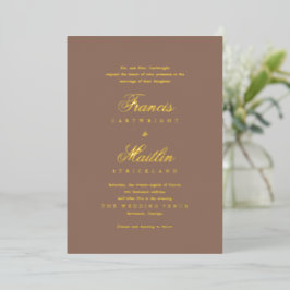 Invitación Con Relieve Metalizado Boda Romántica Marrón Elegante