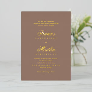 Invitación Con Relieve Metalizado Boda Romántica Marrón Elegante