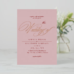 Invitación Con Relieve Metalizado Boda Romántica Moderna Rosa Dorado Rosa + Rojo