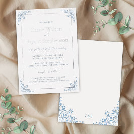 Invitación Con Relieve Metalizado Boda Romántico Shabby Chic Blue and White