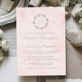 Invitación Con Relieve Metalizado Boda Rosa Desvanecido Escritura Corona Monograma d